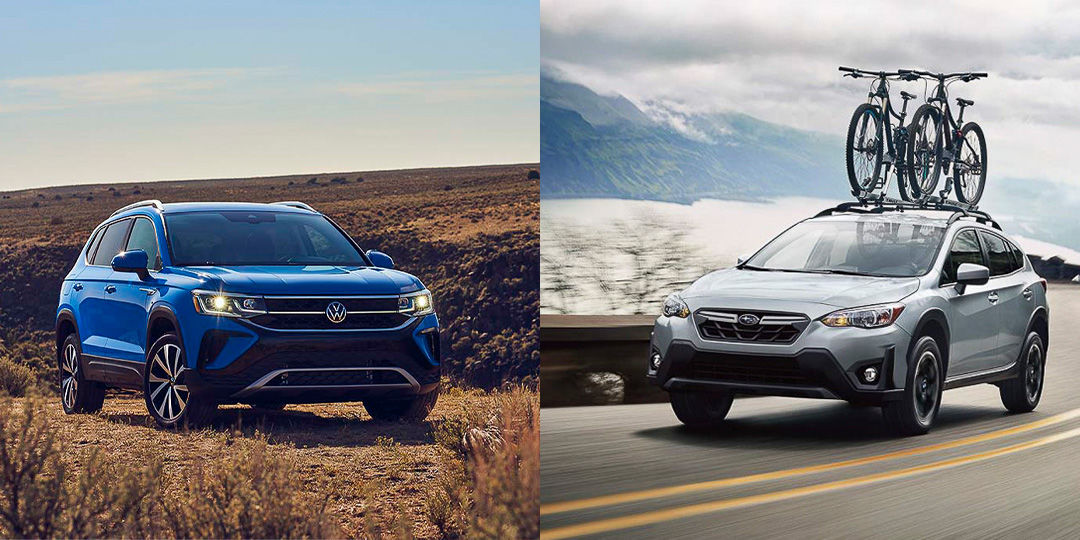 Duel entre le Volkswagen Taos 2022 (gauche) et le Subaru Crosstrek 2022 (droite)