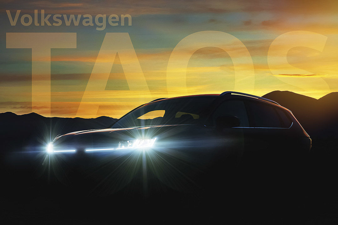 vue trois quart avant de la silhouette du Volkswagen Taos 2022