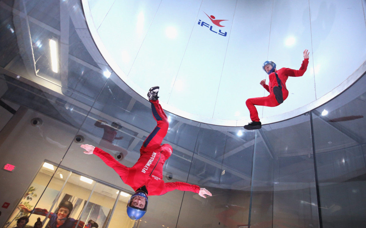 two people in a wind tunnel at ifly in Laval