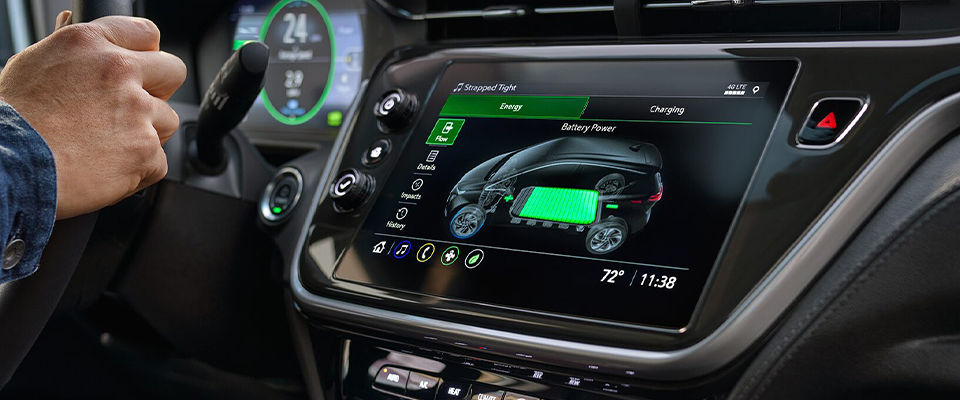 Image of the car screen that shows the Bolt EV's battery settings charging