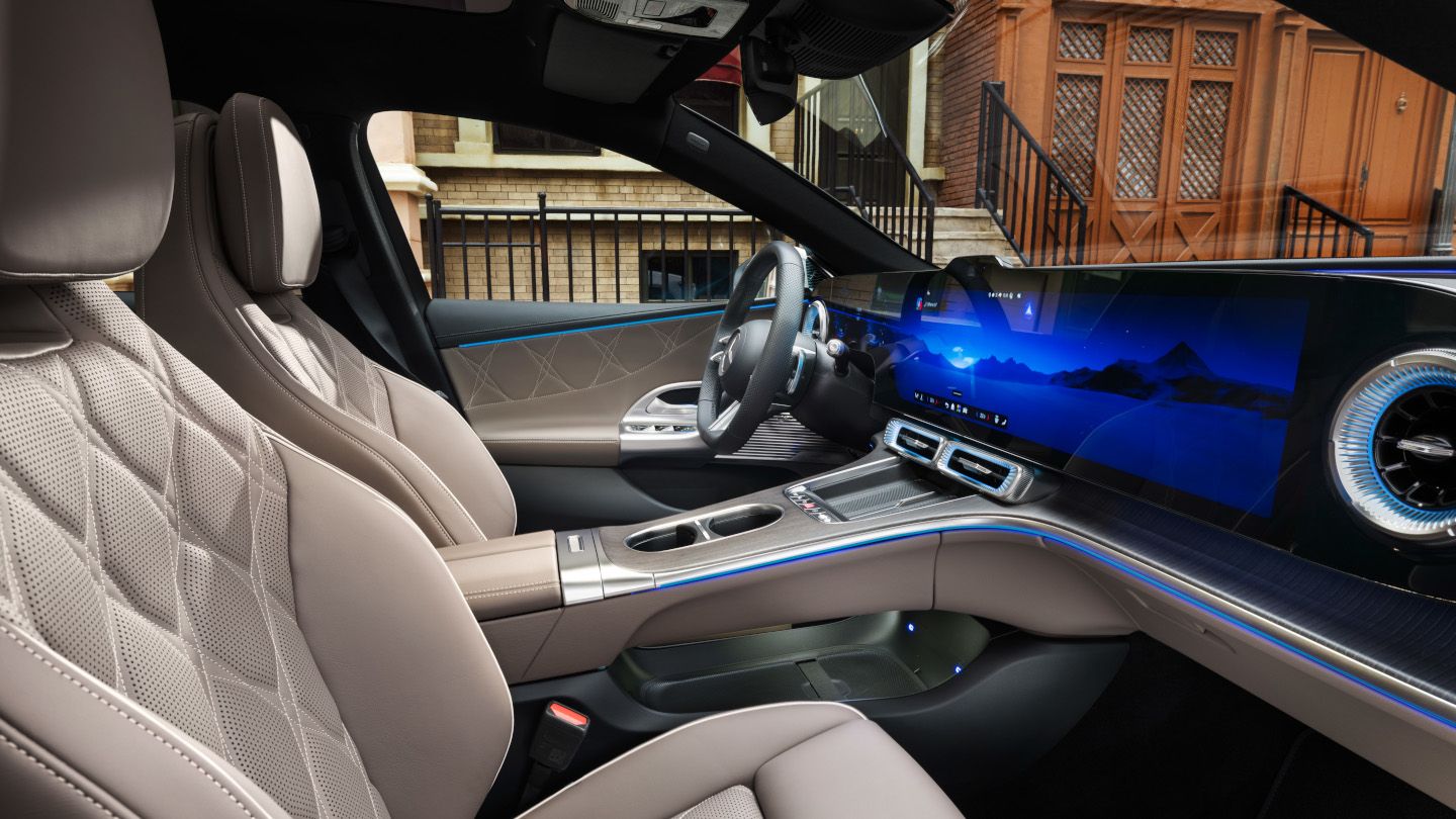 2027 Mercedes-Benz C-Class - interior view of the 2027 Mercedes-Benz C-Class cabin featuring premium leather seats and full-width digital infotainment display - Mercedes-Benz Brampton - Mercedes-Benz new car dealership in Brampton, Ontario