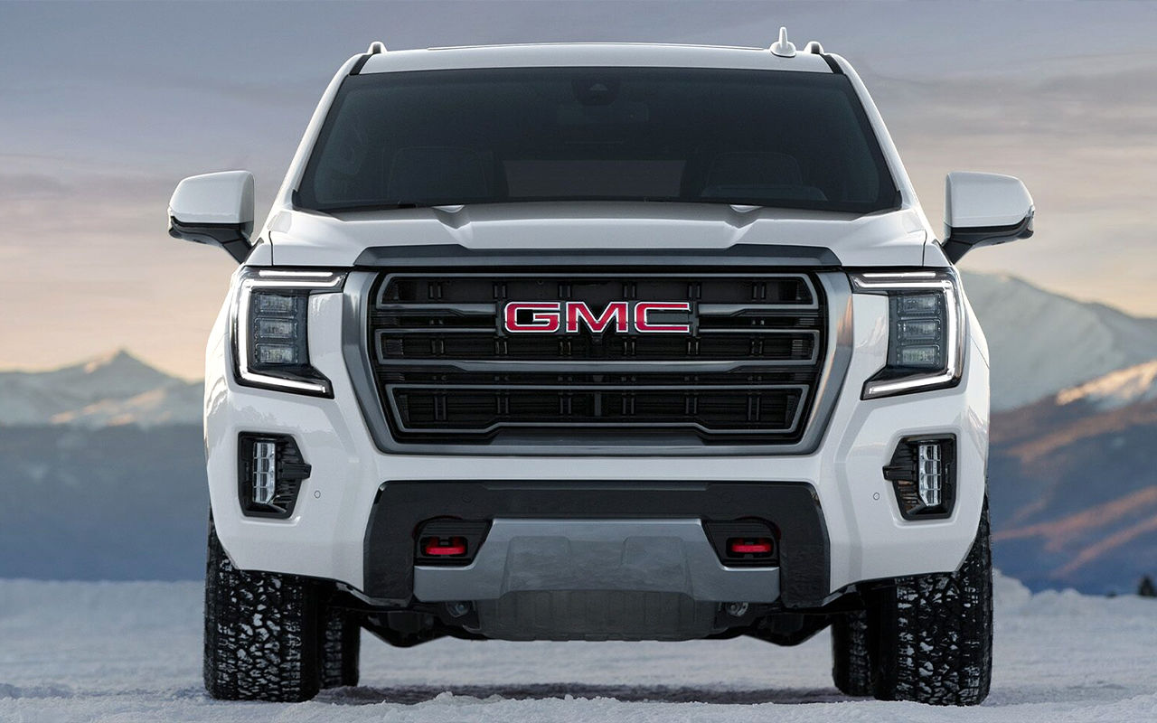 Vue avant du GMC Yukon 2024 sur route enneigé