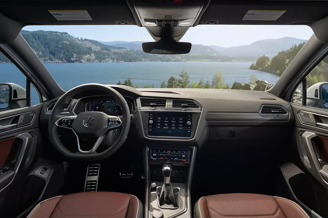 Interior view of the Volkswagen tiguan 2023 with lake view