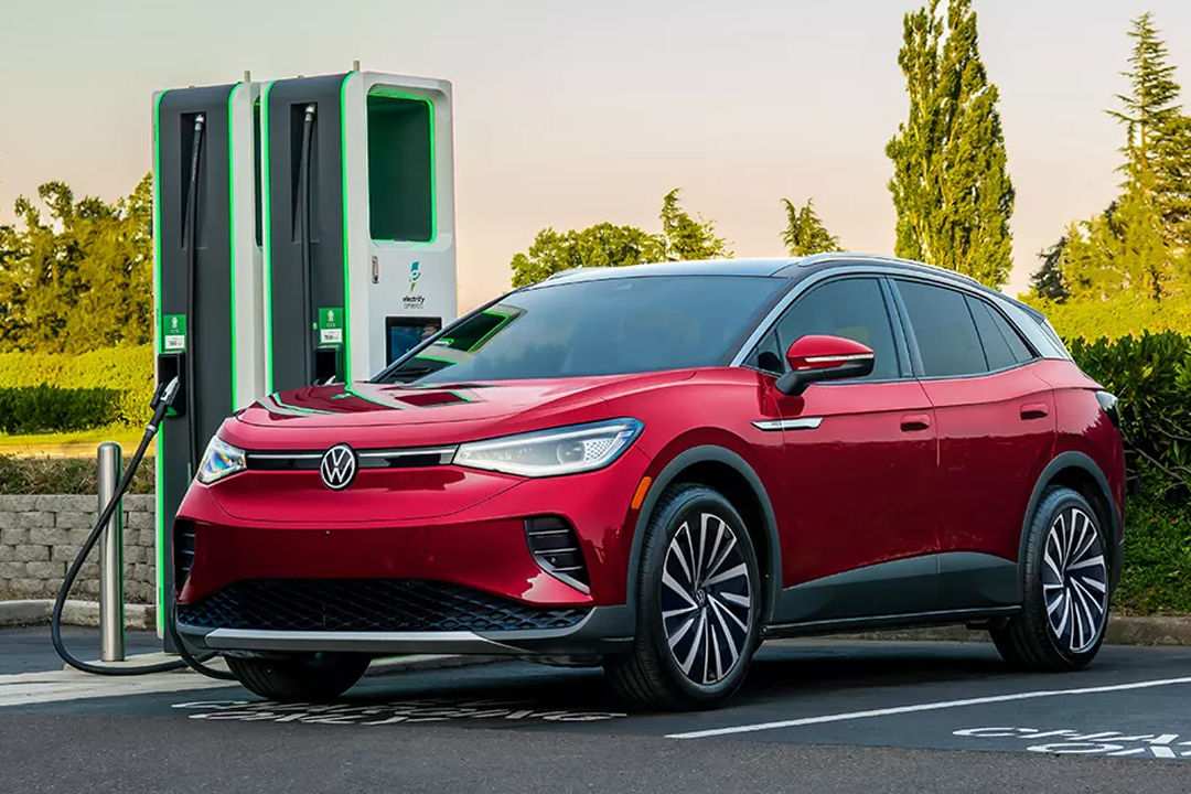 Close-up of the charging process for the Volkswagen Electric ID4