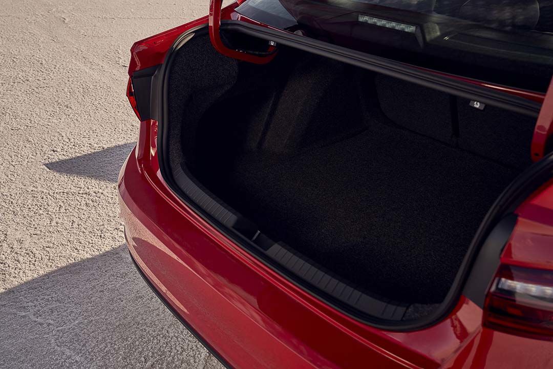 rear view looking at the open trunk of the 2021 Volkswagen Jetta GLI