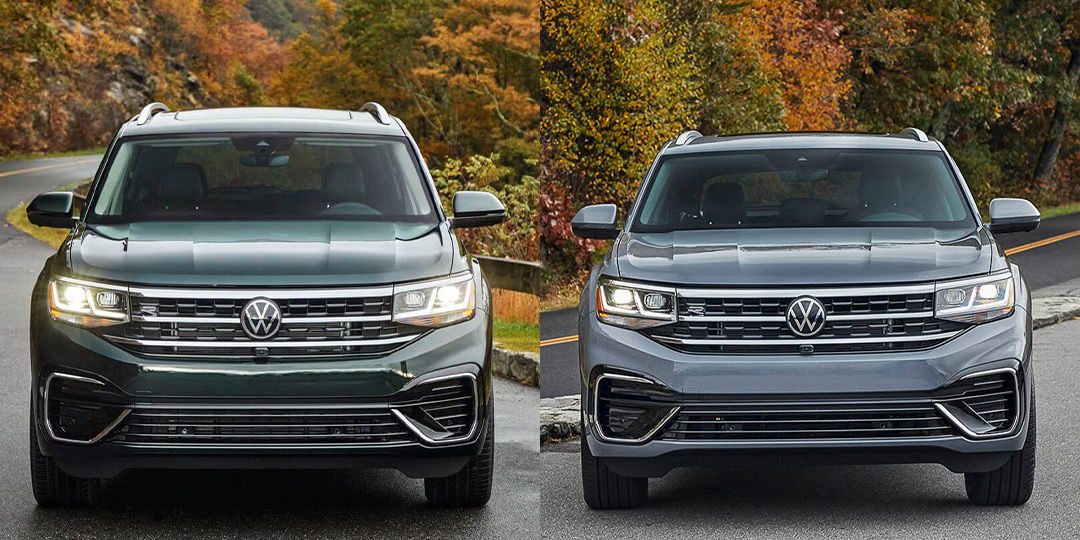 comparatif amicale entre le Volkswagen Atlas 2022 (gauche) et le Volkswagen Atlas Cross Sport 2022 (droite)