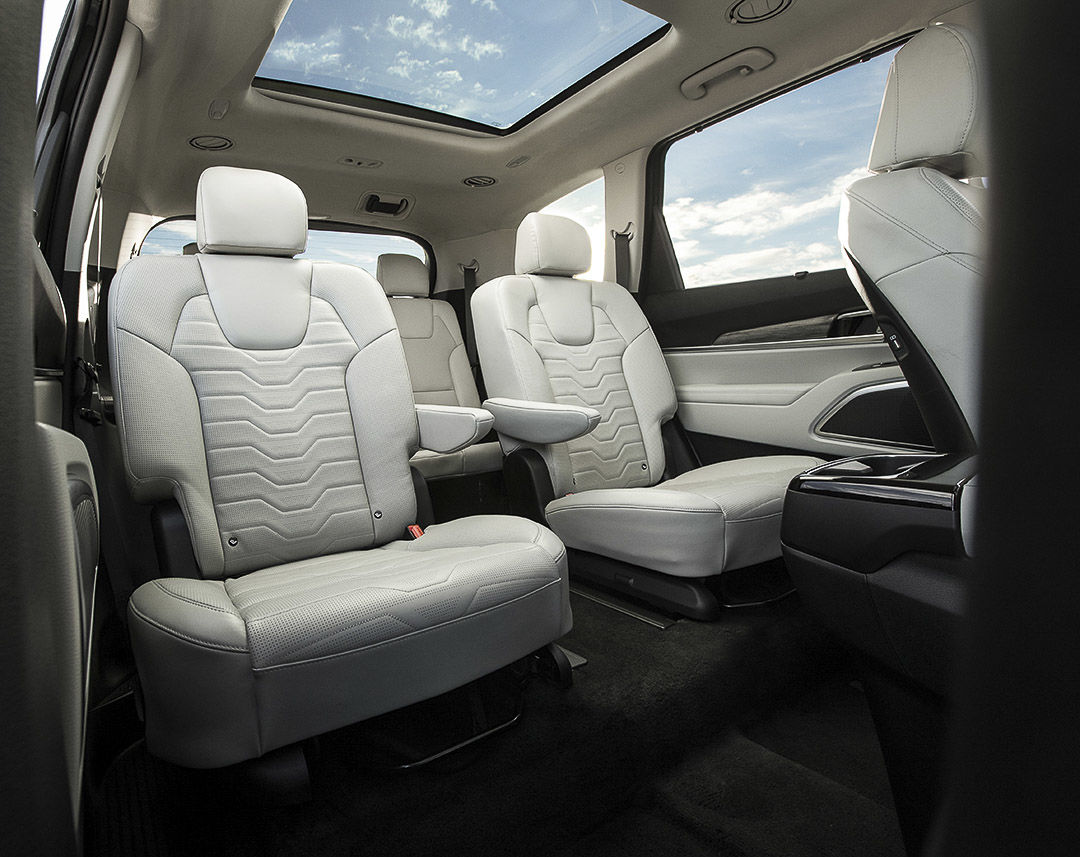 view of the second row of seats and of the 2-panel power sunroof of the 2022 Kia Telluride