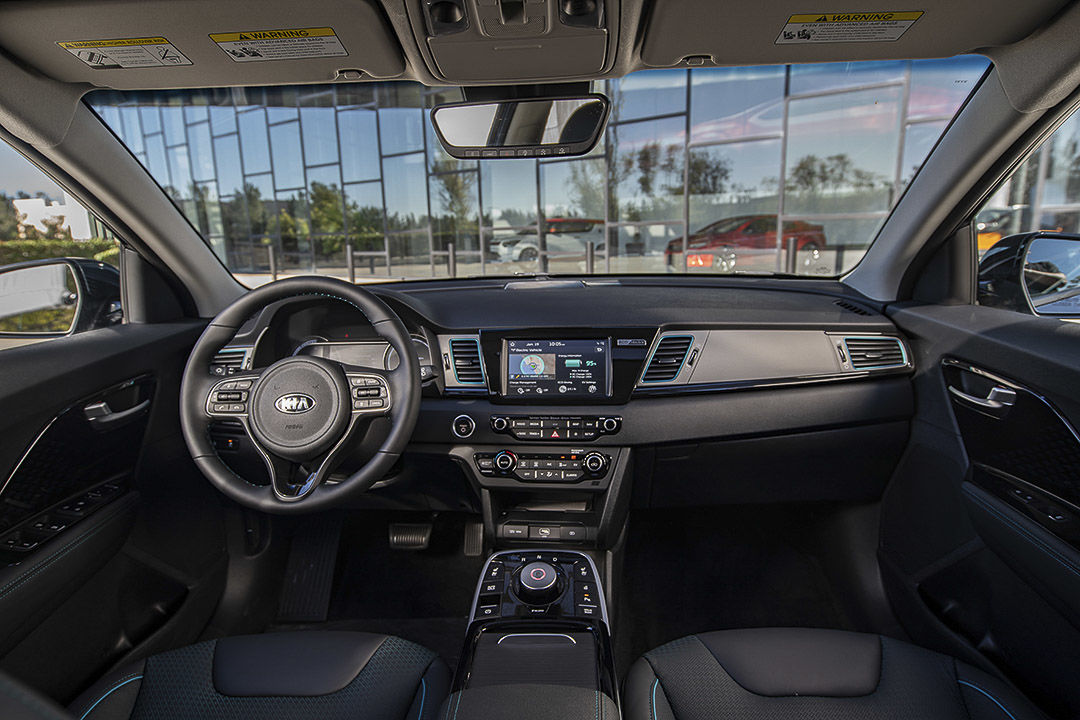 view of the steering wheel and central console inside of the 2022 Kia Niro EV