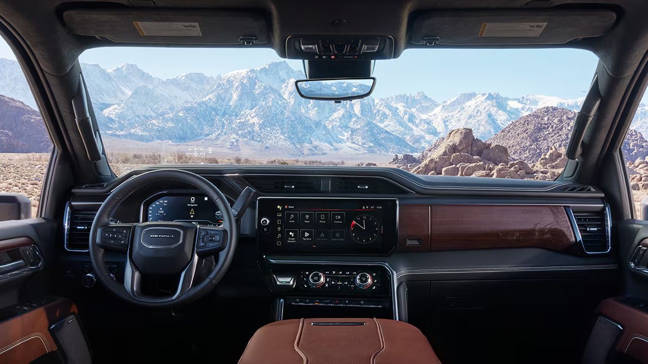 View of the interior of the GMC Sierra 1500 and its heated front seats