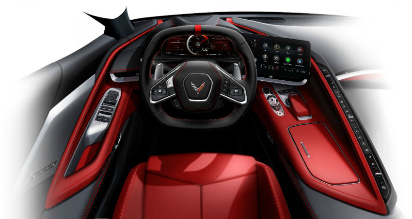 Chevrolet Corvette 2020 rouge volant intérieur