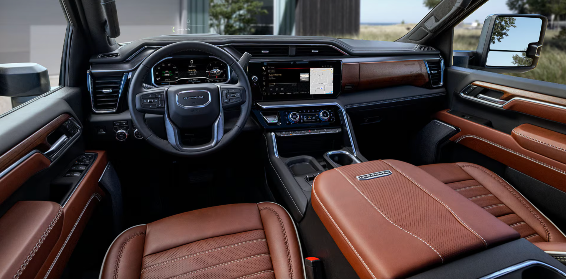 Brown interior of the 2025 GMC Sierra 2500 HD.