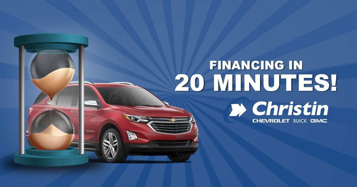 Image of a Chevrolet and a text that says: '' Financing in 20 minutes!''