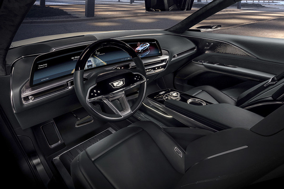 view of the steering wheel and dashboard of the 2023 Cadillac Lyriq