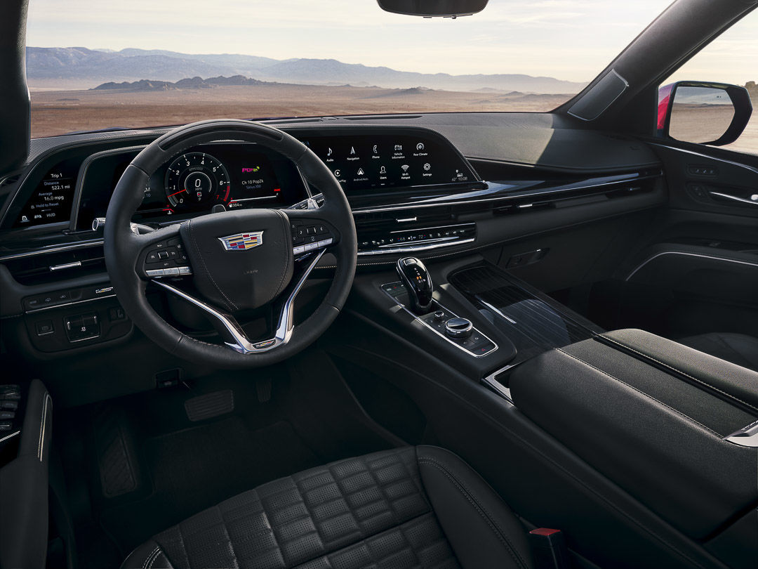 view of the steering wheel and dashboard of the 2023 Cadillac Escalade-V