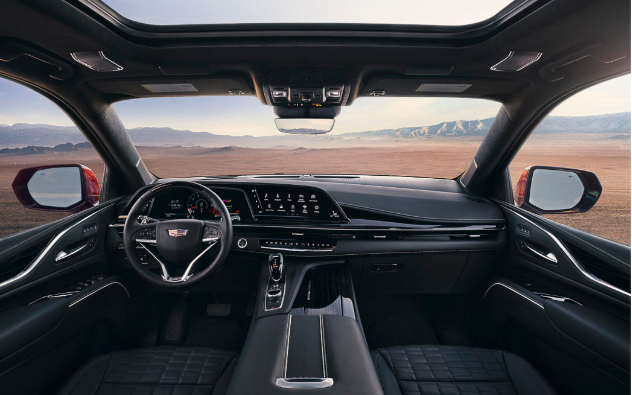 cockpit and dashboard view of a 2023 Cadillac Escalade-V