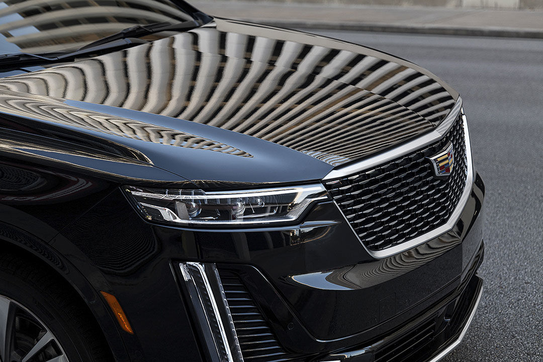 partial lateral view of the hood and headlights of the 2022 Cadillac XT6