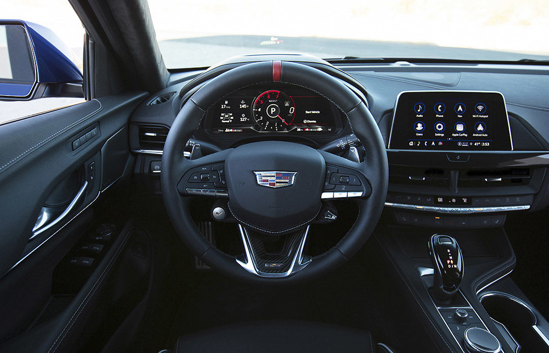 view of the steering wheel and dashboard inside of the 2022 Cadillac CT4-V Blackwing