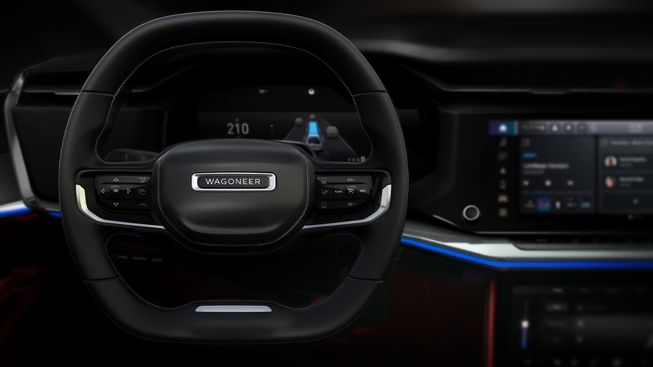 Vue intérieur du Jeep Wagoneer S électrique 2025 et de son tableau de bord