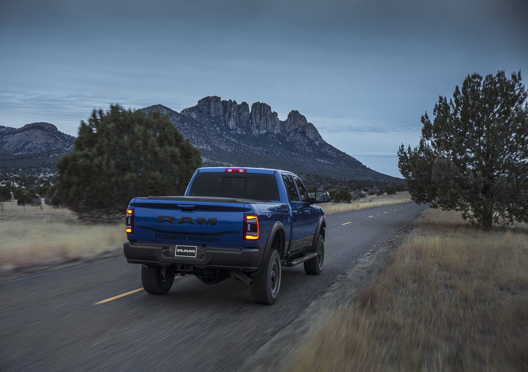 rear view of the 2022 RAM 2500 on a road