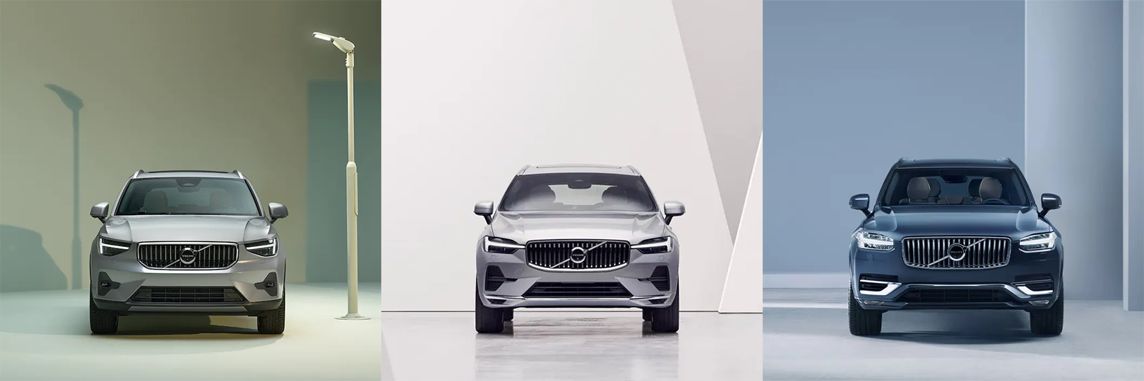 front view of the 2022 volvo suv trio lineup