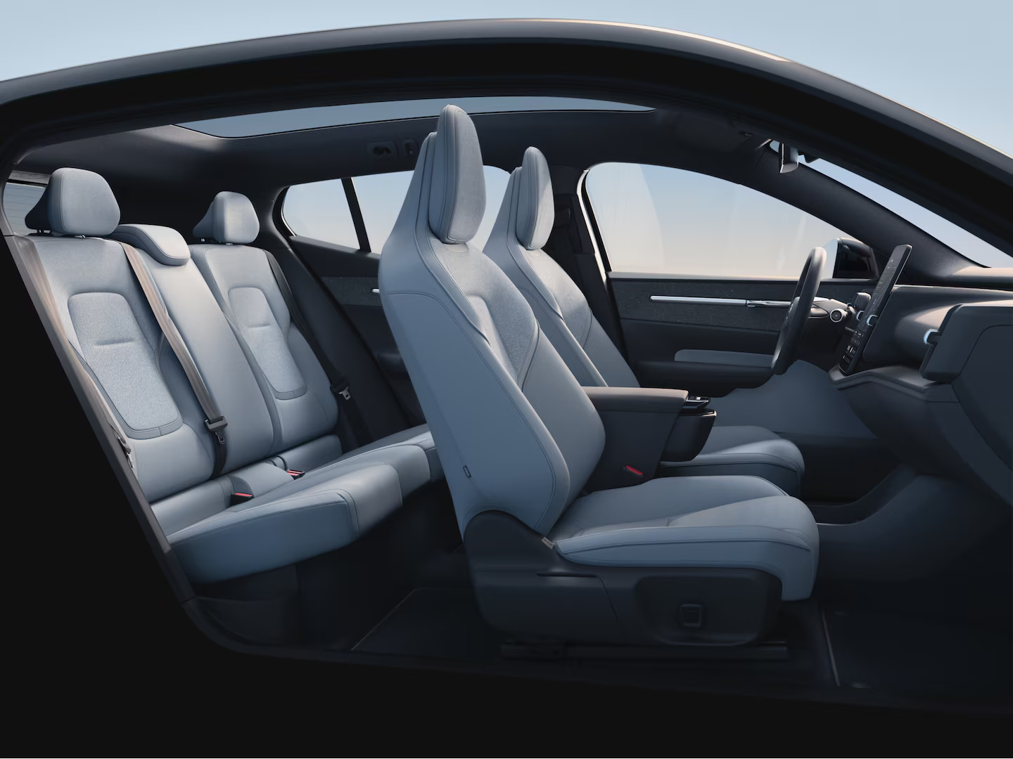 Volvo seat. Seats of the Volvo EX30 2024 in Montreal, New Volvo EX30 Electric 2024, Volvo EX30 Interior