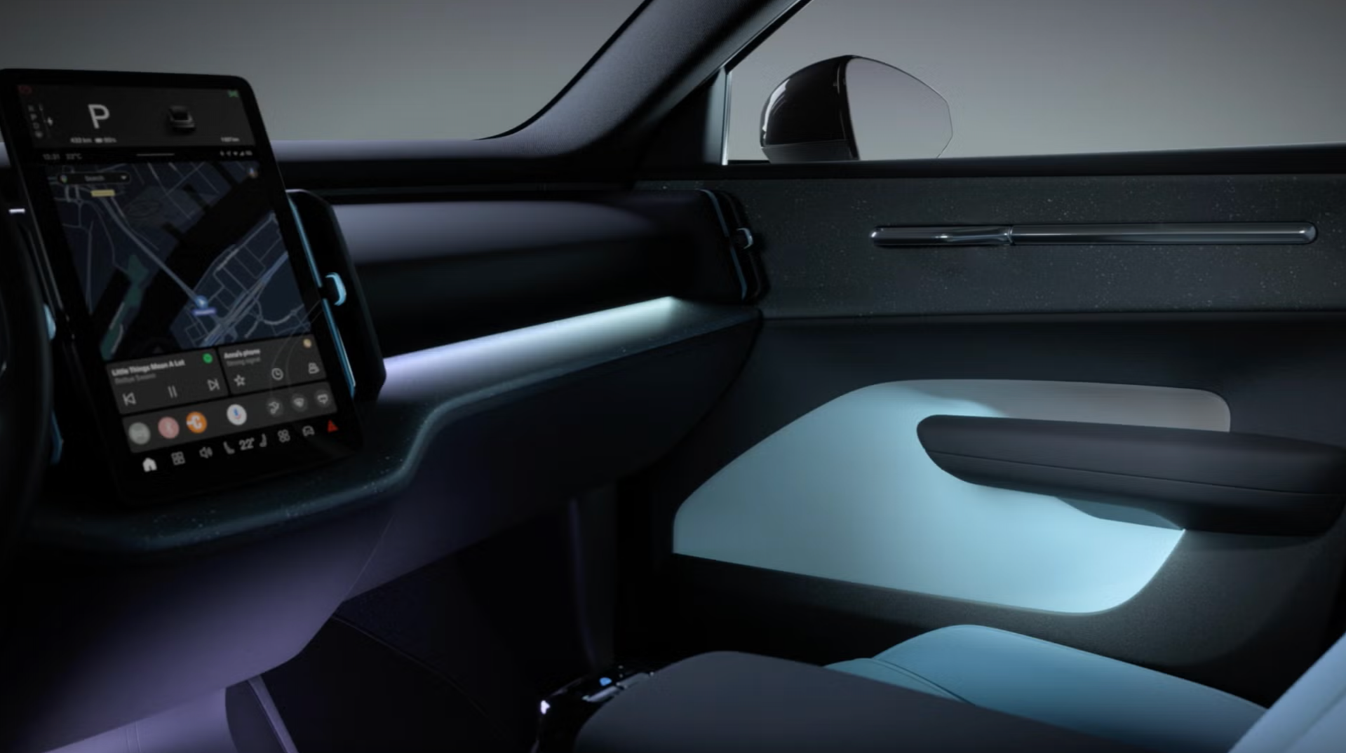 Image qui montre l'ambiance lumineuse int&eacute;rieur du Volvo EX30 2026.