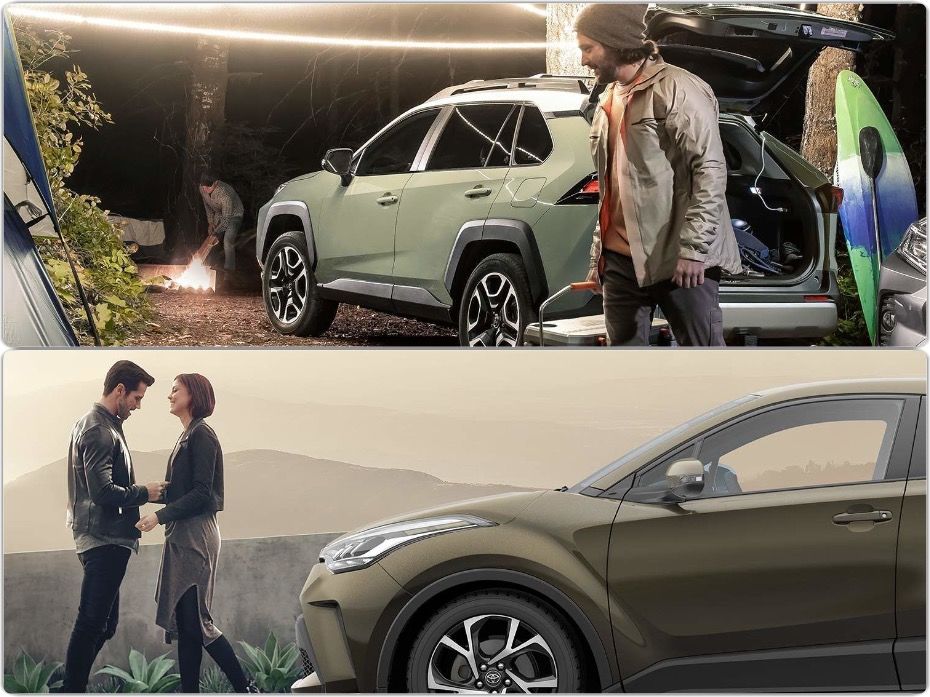 man camping with the 2021 Toyota RAV4 vs a couple with the 2021 Toyota C-HR