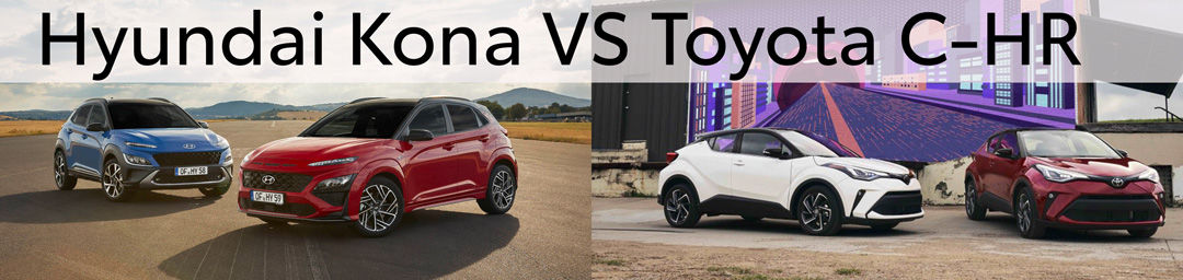 A comparison between the Hyundai Kona (left) and the Toyota C-HR (right)
