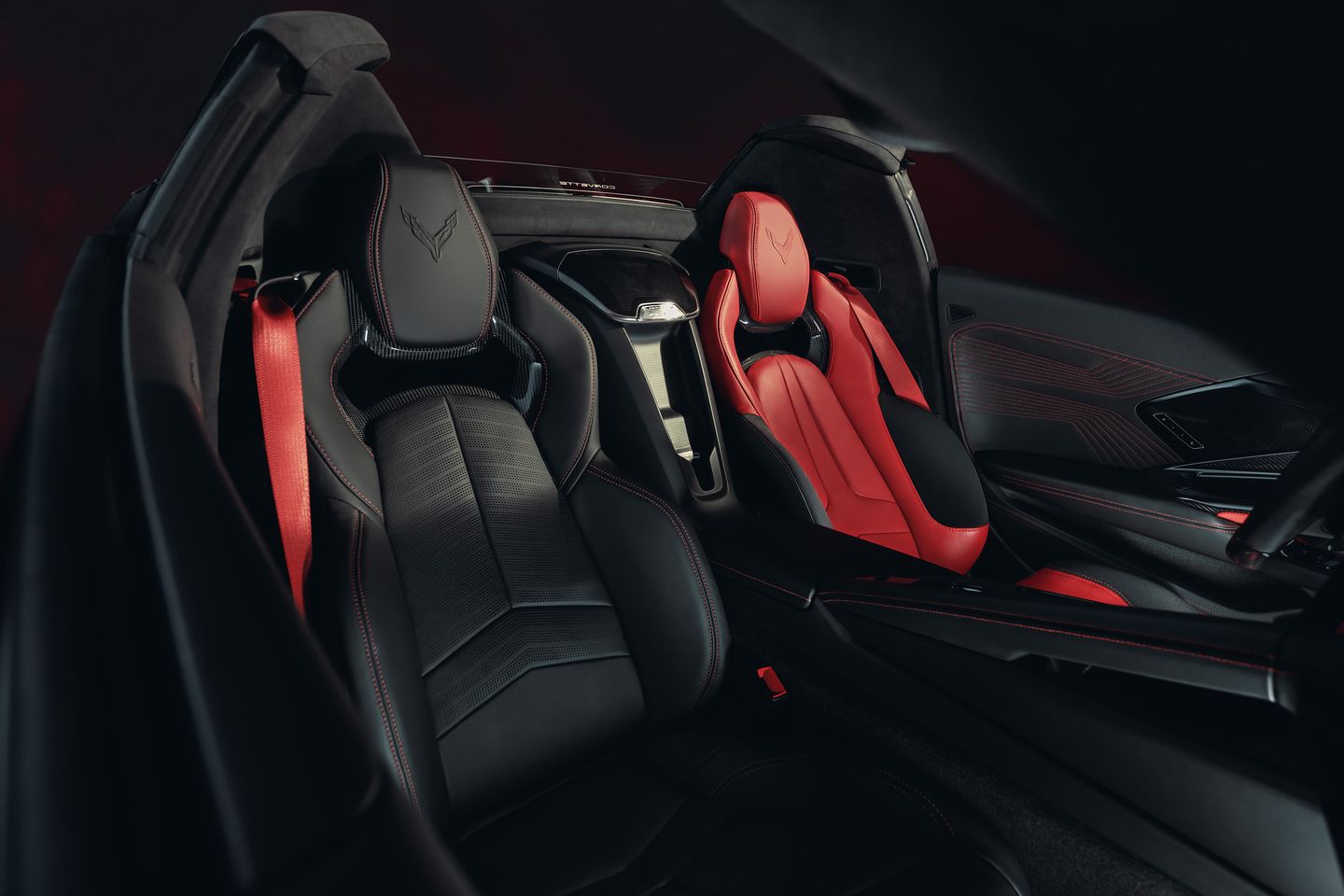 2026 Chevrolet Corvette ZR1 - Interior view of the 2026 Chevrolet Corvette ZR1's driver-focused cockpit and two-tone sport seats - Humberview Chevrolet Buick GMC - New car dealership in Toronto, Ontario