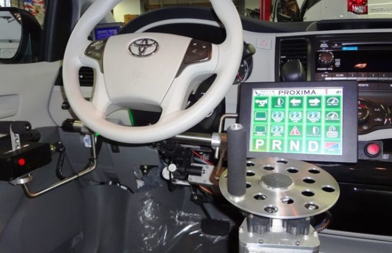 Toyota Sienna - view of advanced adaptive driving controls in a Toyota Sienna - Courtland Mobility - Accessible vehicle dealership in Burlington, Ontario