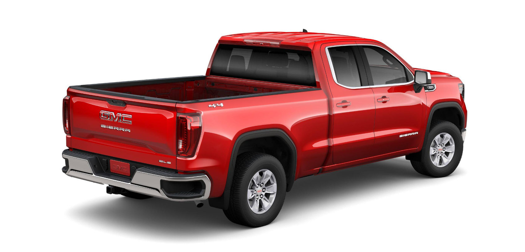 2026 GMC Sierra 1500 SLE - A red 2026 GMC Sierra 1500 SLE crew cab, shown from the rear three-quarter angle - City Chevrolet Buick GMC - New car dealership in Toronto, Ontario