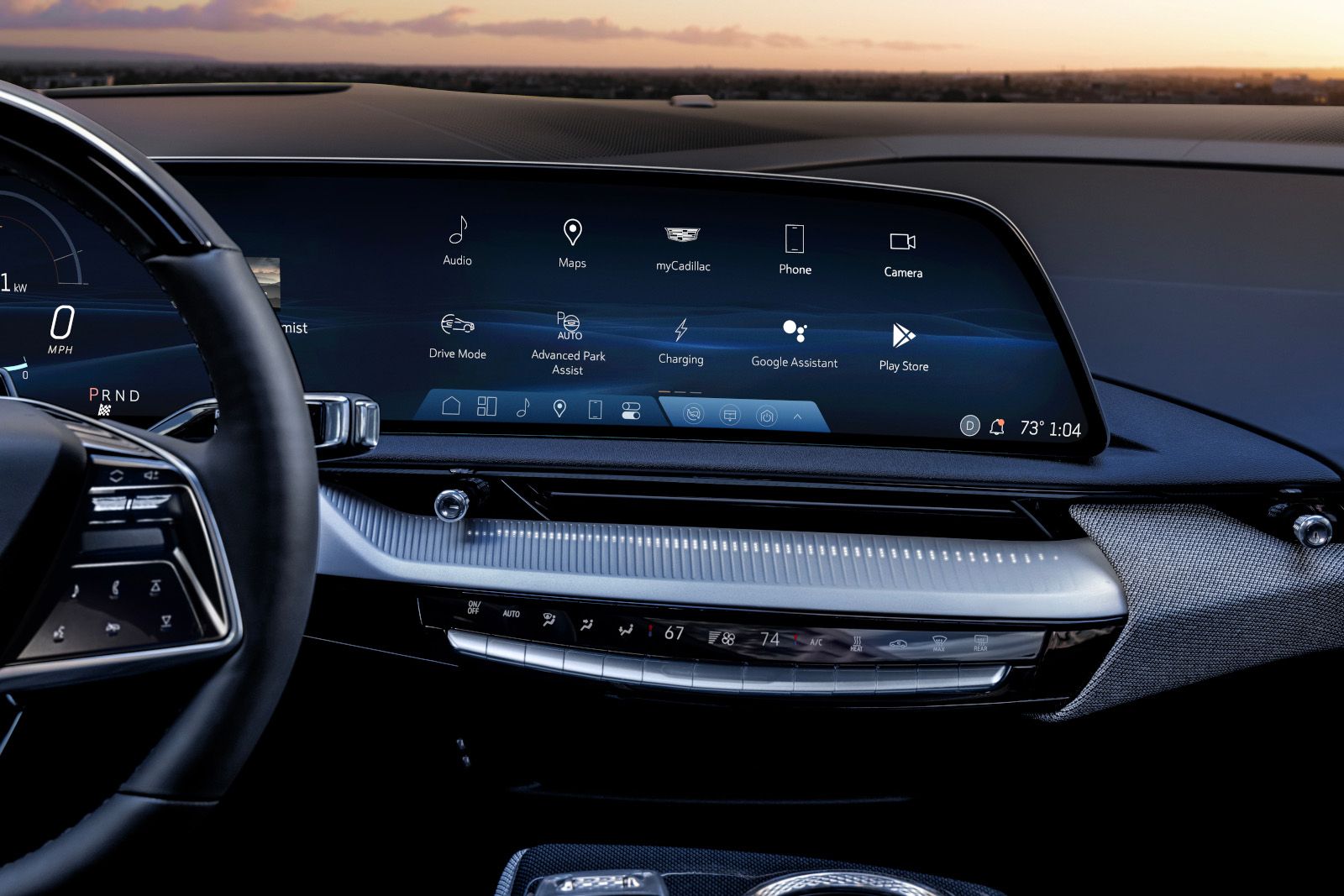 2026 Cadillac Optiq - Interior view of the 2026 Cadillac Optiq dashboard and large digital infotainment screen.