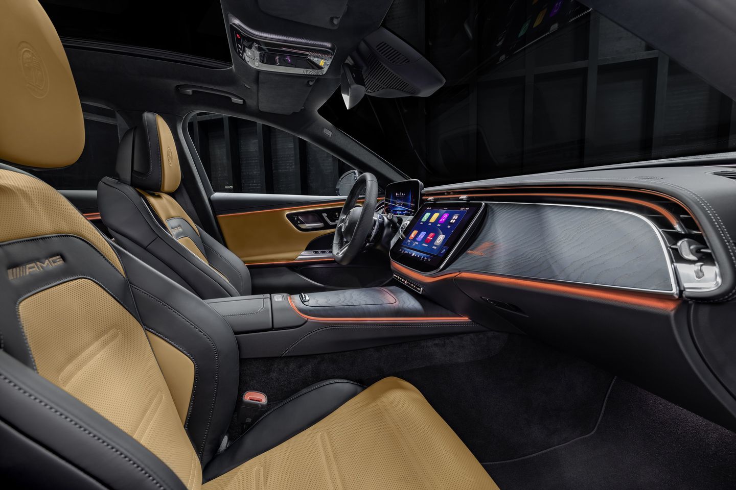 2026 Mercedes-AMG E 53 Wagon - Interior view of the dashboard and two-tone AMG performance seats - Mercedes-Benz Brampton - New car dealership in Brampton, Ontario