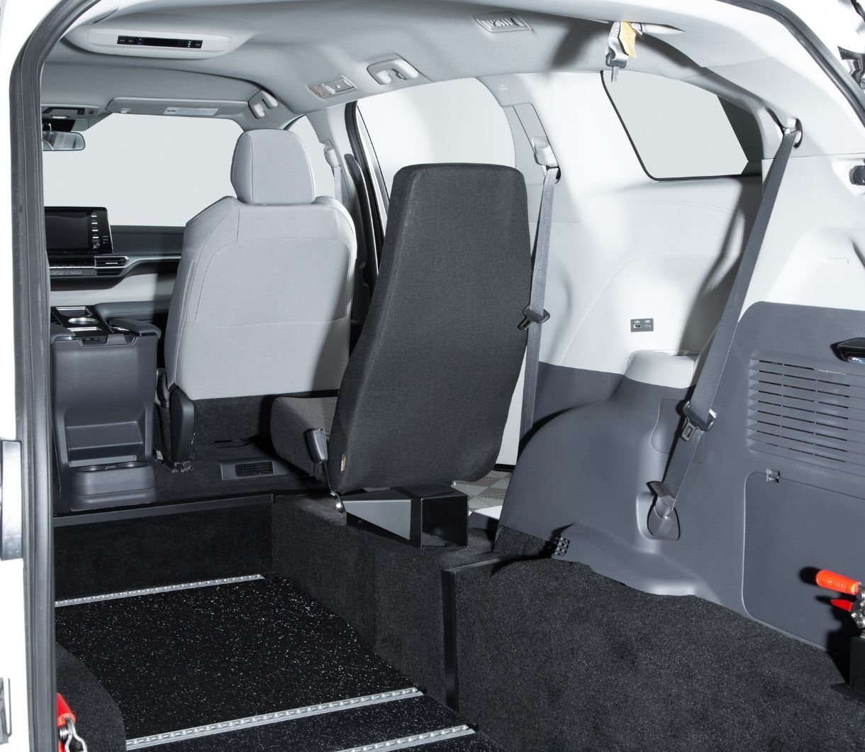 2026 Toyota Sienna - interior view of the rear cabin in a 2026 Toyota Sienna showing the lowered floor for wheelchair access - Courtland Mobility - Accessible car dealership in Burlington, Ontario
