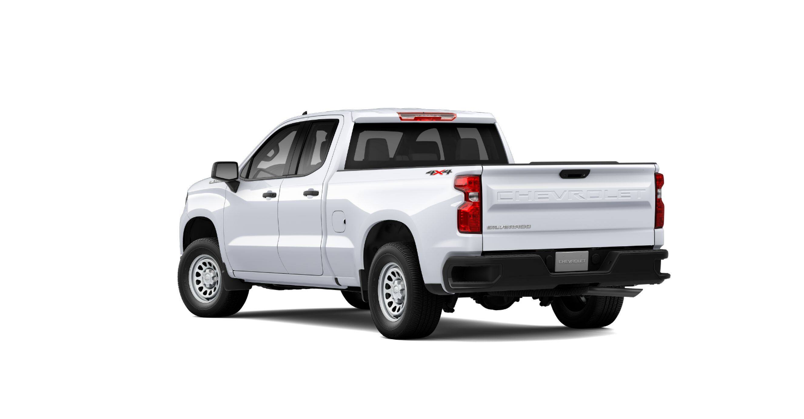2026 Chevrolet Silverado 1500 - rear three-quarter view of a white 2026 Chevrolet Silverado 1500 Double Cab - City Chevrolet, Buick, GMC - New car dealership in Toronto, Ontario