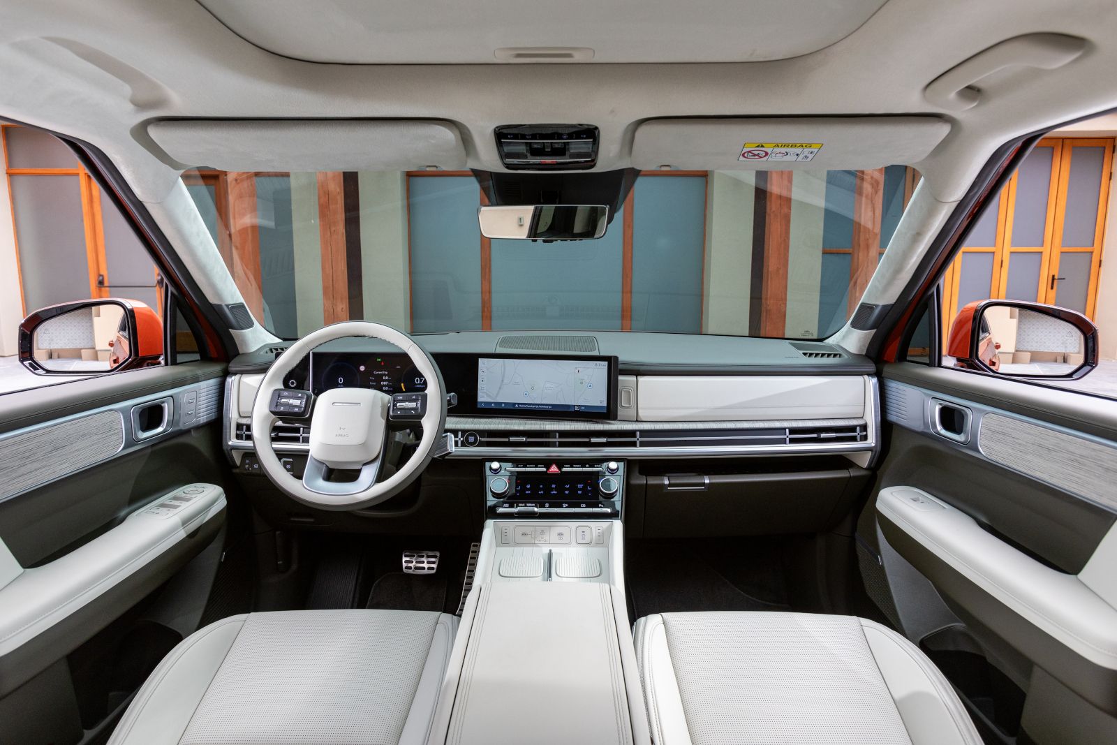 2026 Hyundai Santa Fe - interior view of the 2026 Hyundai Santa Fe dashboard, steering wheel, and infotainment screen - Cooksville Hyundai - New car dealership in Mississauga, Ontario