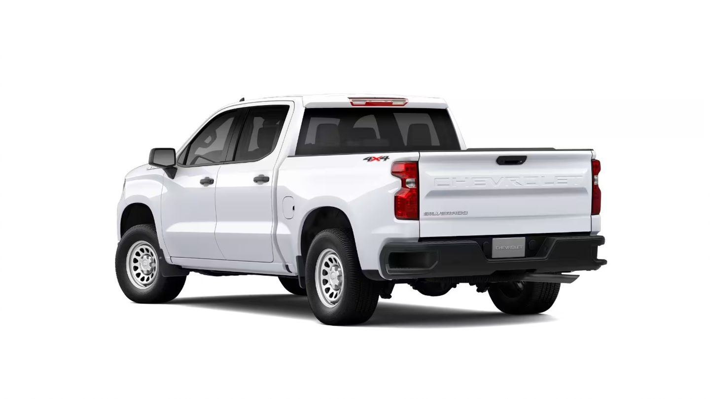 2026 Chevrolet Silverado - rear three-quarter view of a white 2026 Chevrolet Silverado showing the tailgate and bed - Applewood Chevrolet, Buick, GMC - New car dealership in Mississauga, Ontario