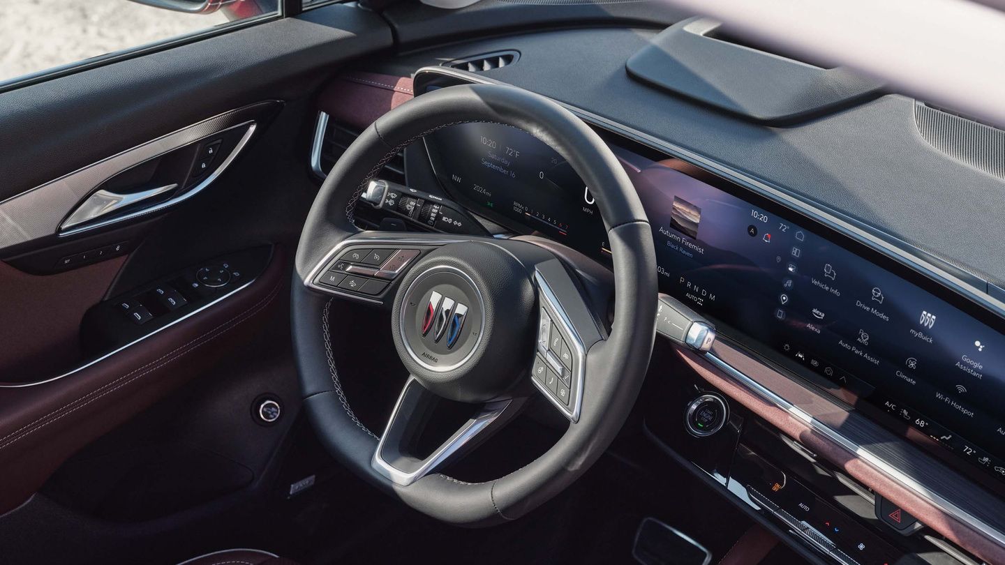 2026 Buick Envision - interior view of the 2026 Buick Envision steering wheel and wide infotainment display - Humberview Chevrolet, Buick, GMC - New car dealership in Toronto, Ontario