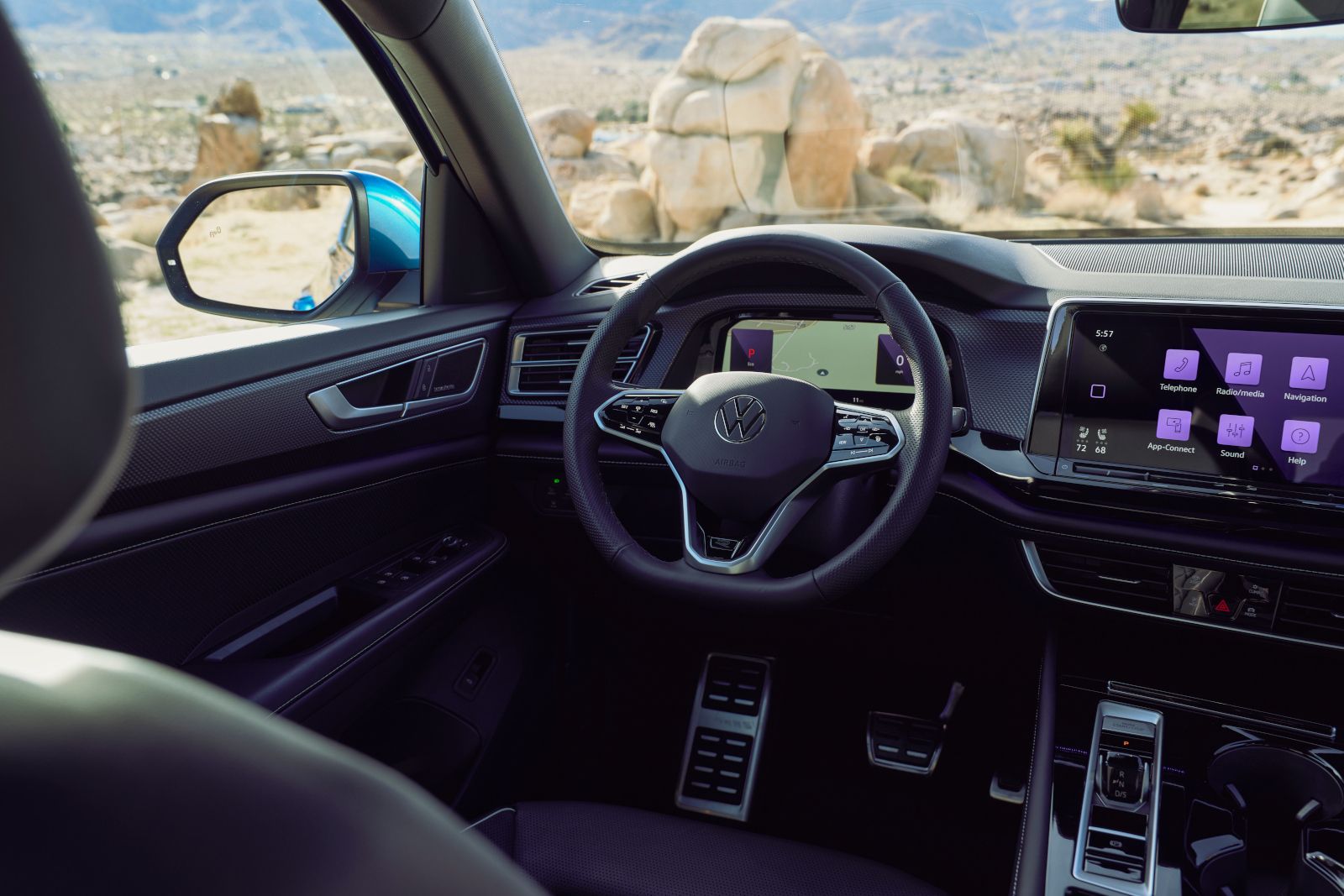 2026 Volkswagen Atlas Cross Sport - interior view of the steering wheel and digital dashboard of a 2026 Volkswagen Atlas Cross Sport - Volkswagen MidTown Toronto - New car dealership in Toronto, Ontario