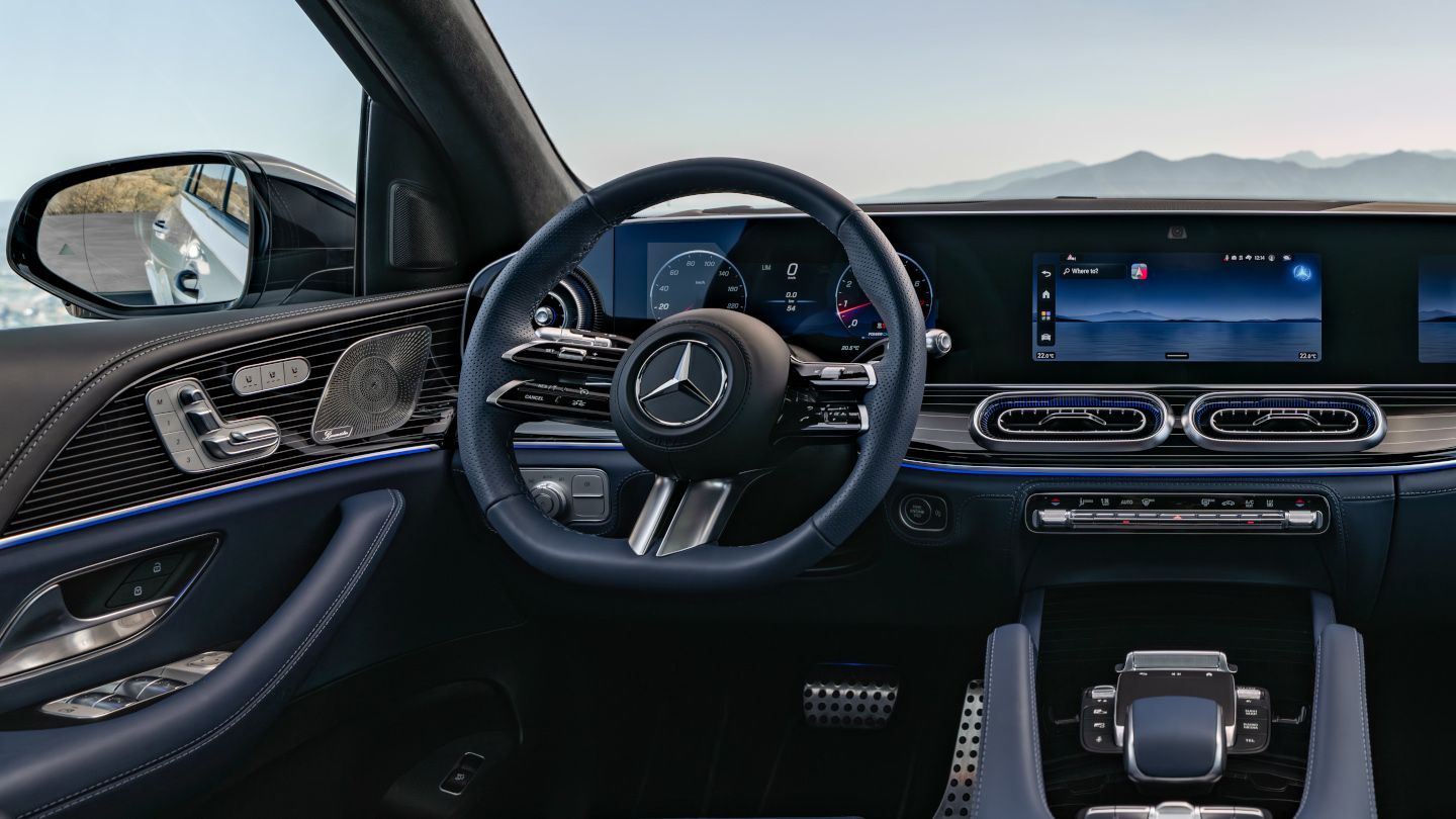 2027 Mercedes-Benz GLE - interior view of the driver's side dashboard and steering wheel - Mercedes-Benz Brampton - New car dealership in Brampton, Ontario