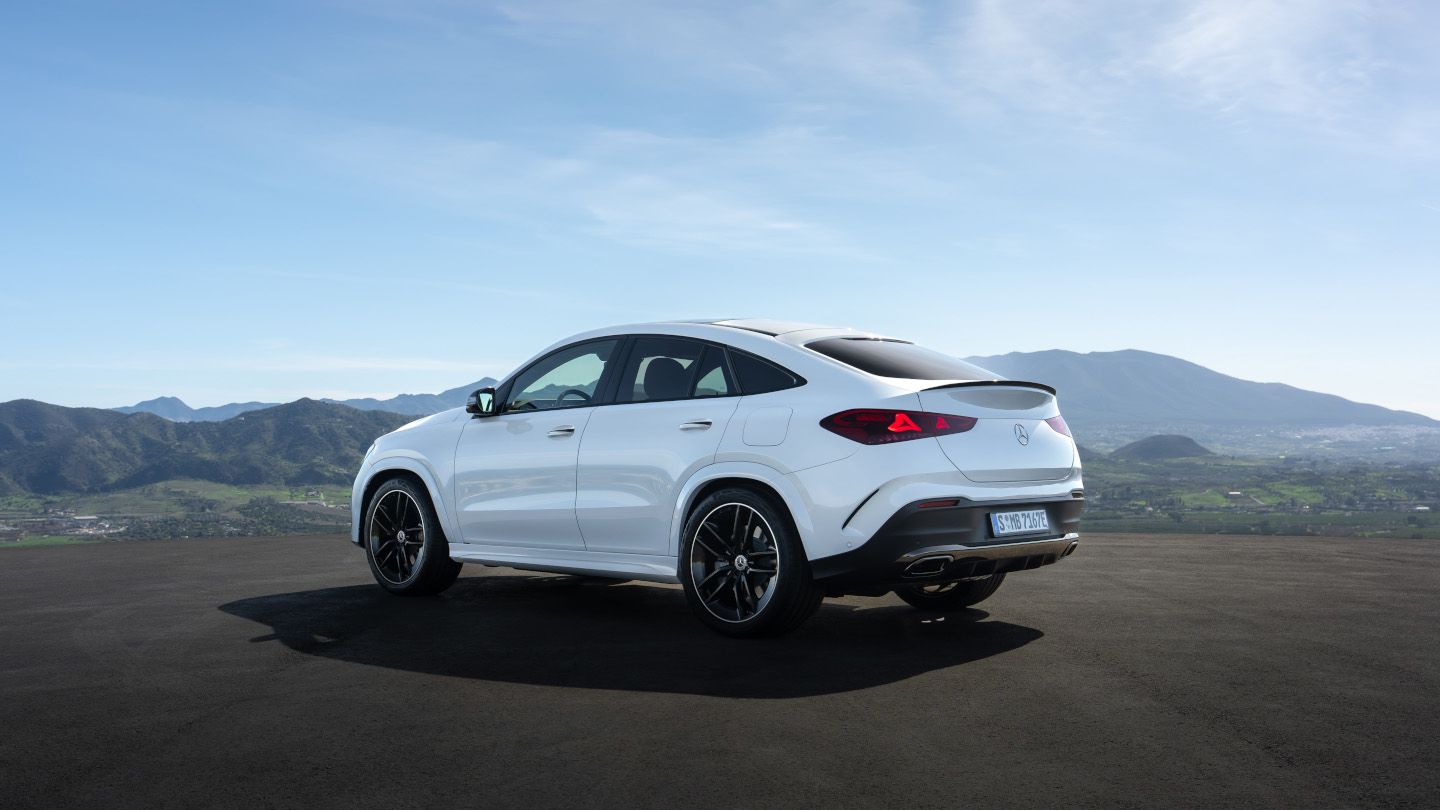 2027 Mercedes-Benz GLE Coupe - rear view of a white Mercedes-Benz GLE Coupe parked on an asphalt lot - Mercedes-Benz Brampton - New car dealership in Brampton, Ontario
