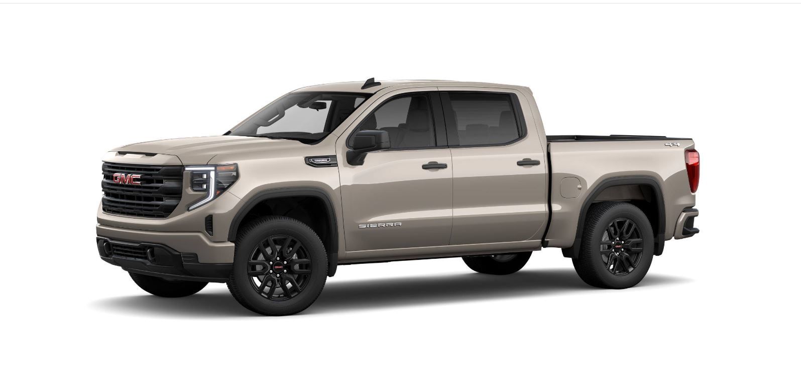 2026 GMC Sierra - front 3/4 view of a beige 2026 GMC Sierra crew cab with black wheels - Applewood Chevrolet Buick GMC - GMC new car dealership in Mississauga, Ontario