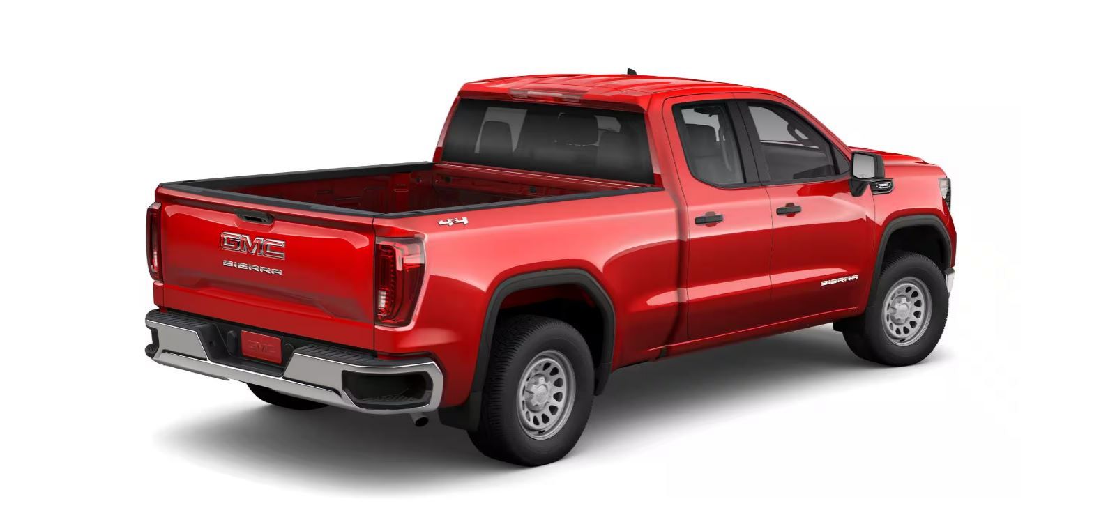 2026 GMC Sierra - rear 3/4 view of a red 2026 GMC Sierra showing the tailgate and truck bed - Applewood Chevrolet Buick GMC - GMC new car dealership in Mississauga, Ontario