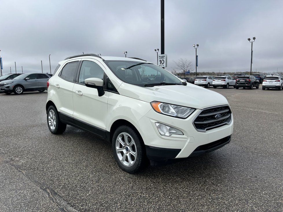 2020 Ford EcoSport - front three-quarter view of a white 2020 Ford EcoSport parked in a dealership lot - AutoPark Barrie - Used car dealership in Barrie, Ontario