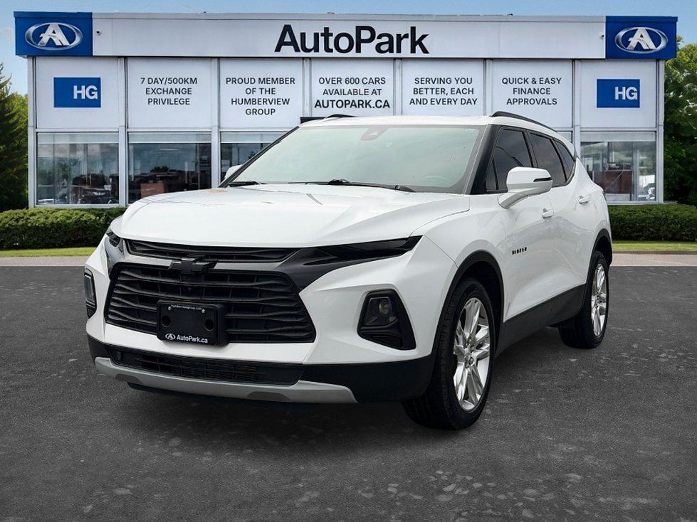 2020 Chevrolet Blazer - front three-quarter view of a white 2020 Chevrolet Blazer parked at the dealership - AutoPark Brampton - Used car dealership in Brampton, Ontario