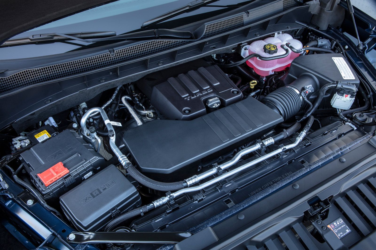 2026 Chevrolet Silverado - Under-the-hood view of the 2026 Chevrolet Silverado's turbocharged engine bay - Applewood Chevrolet, Buick, GMC - New car dealership in Mississauga, Ontario