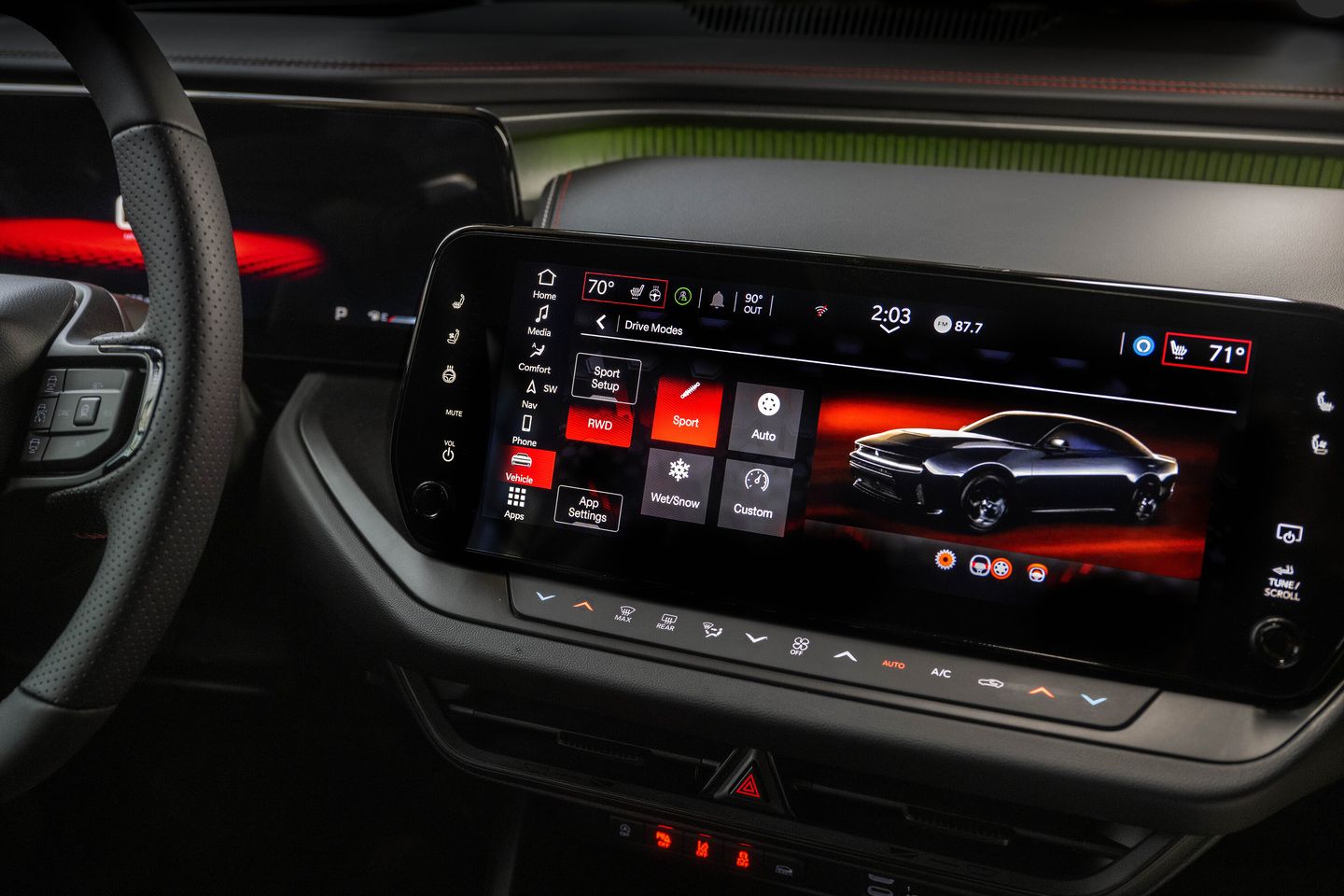2026 Dodge Charger - view of the 2026 Dodge Charger's interior infotainment screen displaying drive modes and vehicle settings - Cooksville Dodge - New car dealership in Mississauga, Ontario