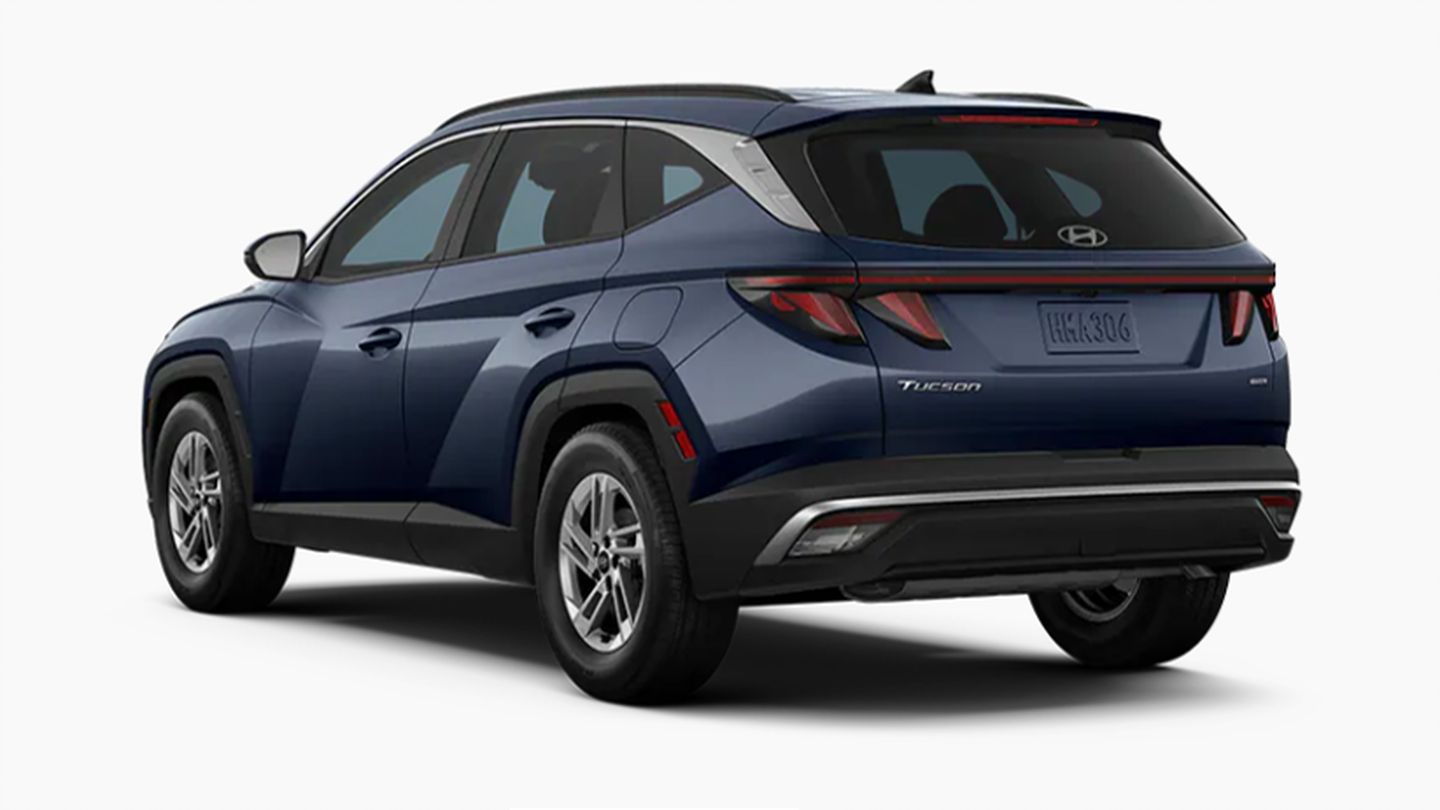 2026 Hyundai Tucson - rear three-quarter view of a blue 2026 Hyundai Tucson parked against a white background - Cooksville Hyundai - Hyundai new car dealership in Mississauga, Ontario