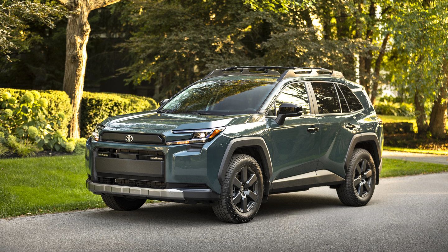 2026 Toyota RAV4 - Front view of a green 2026 Toyota RAV4 parked on a paved path - Goderich Toyota - New car dealership in Goderich, Ontario