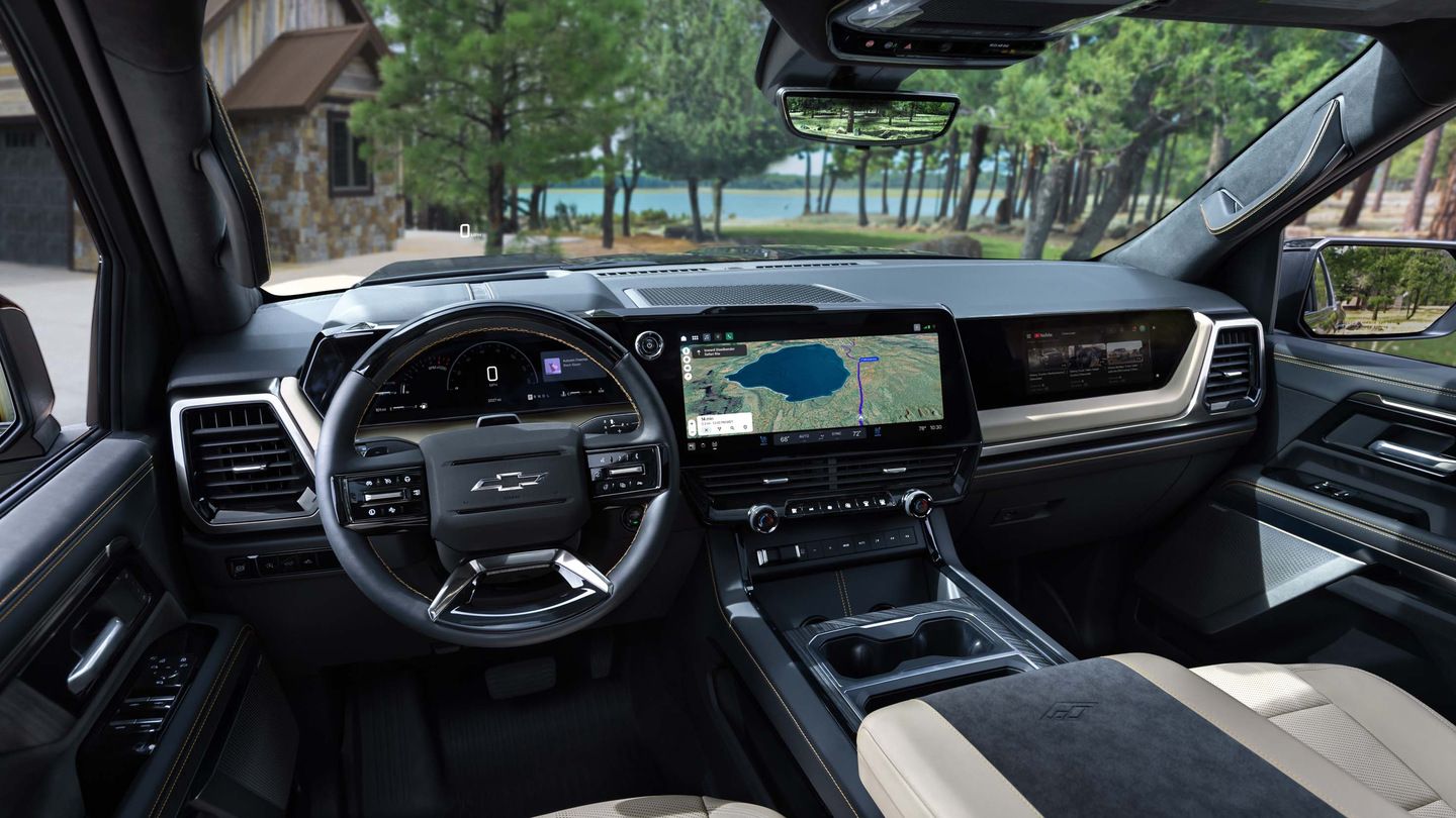 2027 Chevrolet Silverado - interior view of the 2027 Chevrolet Silverado's dashboard, steering wheel, and digital infotainment display - Humberview Chevrolet, Buick, GMC - New car dealership in Toronto, Ontario